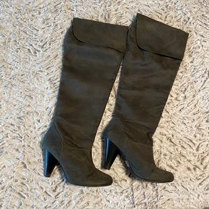 Gray suede high knee boots